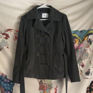 DeliA’s women’s grey peacoat. Full button up.